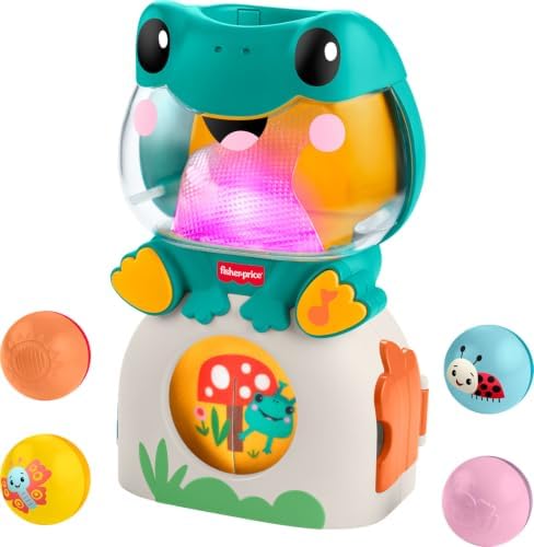 Fisher-Price Baby Toy Light-Up & Roll Frog Musical Ball Drop Activity & 3…