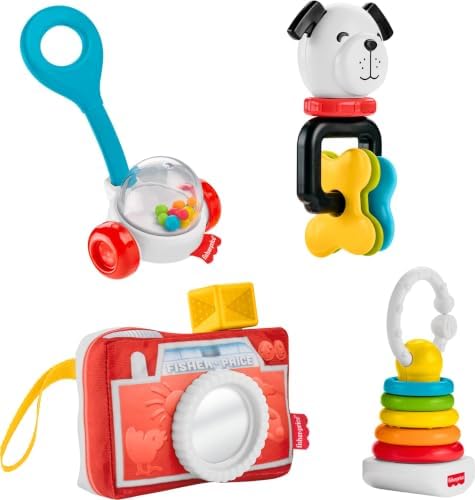 Fisher-Price Baby Toys Newborn Classics 4 Pack, Set of Retro-Inspired Sensory…