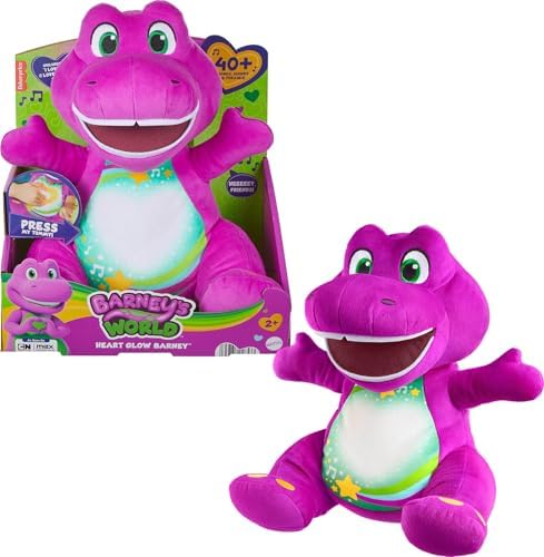 Fisher-Price Barney’s World Toddler Toy Heart Glow Barney Plush with Music &…