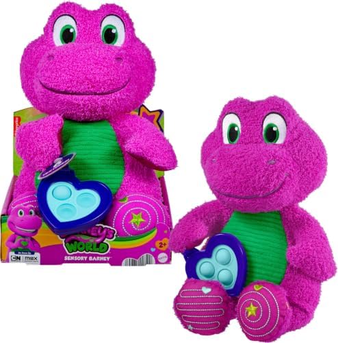 Fisher-Price Barney’s World Toddler Toy Sensory Barney 12.75-Inch Plush with…