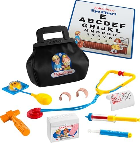 Fisher-Price Preschool Toy 1988 Medical Kit, 11-Piece Retro Doctor Bag &…