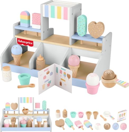 Fisher-Price Preschool Toy Wooden Ice Cream Shop Playset, 18 Wood Pieces for…