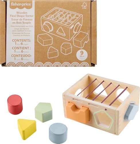 Fisher-Price Wood Baby Toy Flexi Shape Sorter, 7-Piece Wooden Activity with…