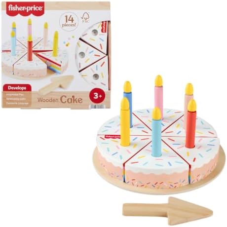 Fisher-Price Wood Cake Pretend Food Play Set | 14 Wooden Pieces, Decorating…