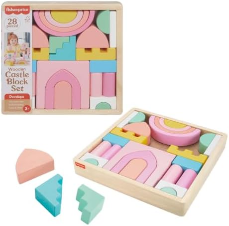 Fisher-Price Wood Castle Block Set 28 Pieces, Ages 2+