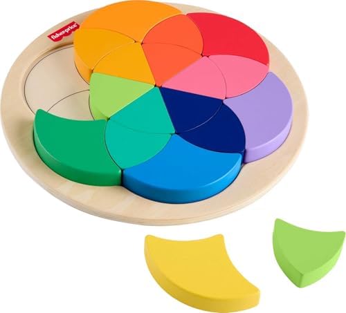 Fisher-Price Wood Color Wheel Puzzle Toy | Wooden Tray & 18 Puzzle Pieces,…