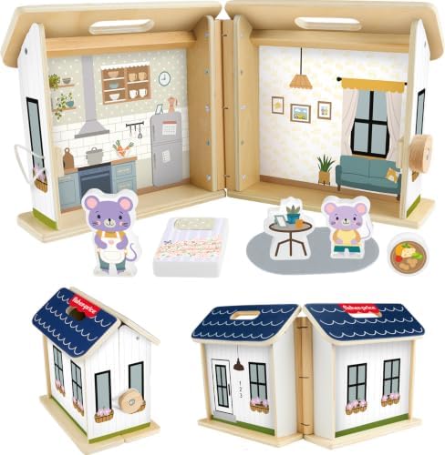 Fisher-Price Wood On-the-Go Play House Preschool Toy | Wooden Dollhouse, 6…