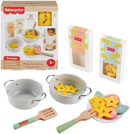 Fisher-Price Wood Pots & Pasta Chef, Play Kitchen Set | 31 Pieces, Wooden…