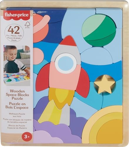Fisher-Price Wood Preschool Toy Space Blocks Jigsaw Puzzle, 42 Wooden Pieces…
