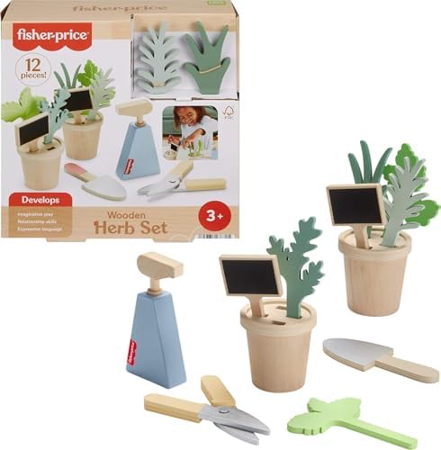 Fisher-Price Wood Pretend Play Toy Herb Garden & Tools Set, 12-Piece Wooden…