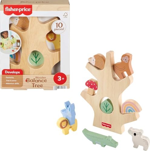 Fisher-Price Wood Stacking Toy Balance Tree, 10 Wooden Pieces for…