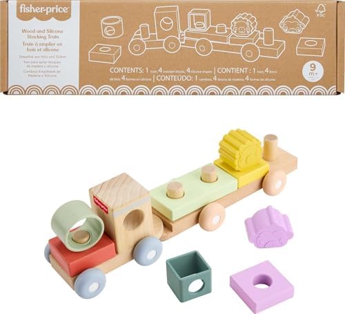 Fisher-Price Wood Stacking Train, Baby & Toddler Toy, Ages 9+ Months