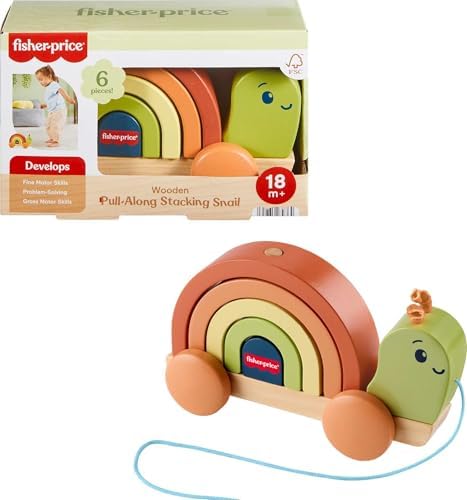 Fisher-Price Wood Tiny Garden Pull-Along Stacking Snail Toy | Wooden Snail &…