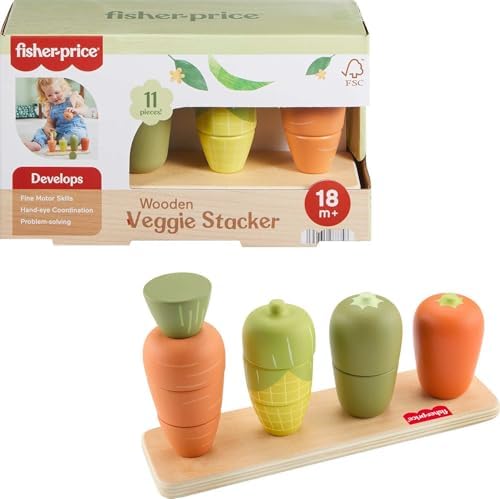 Fisher-Price Wood Tiny Garden Veggie Stacker Toy | Wooden Base & 10 Stackers,…