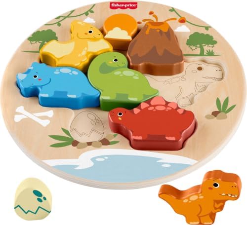Fisher-Price Wood Toddler Toy 2-in-1 Dinosaur Puzzle, 8-Piece Wooden Activity…