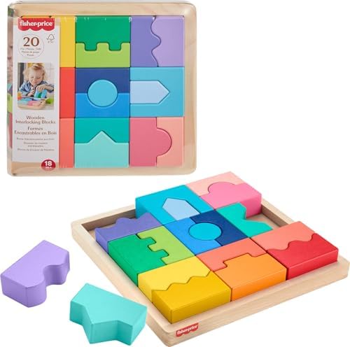 Fisher-Price Wood Toddler Toy Interlocking Blocks Stacking Jigsaw Puzzle with…