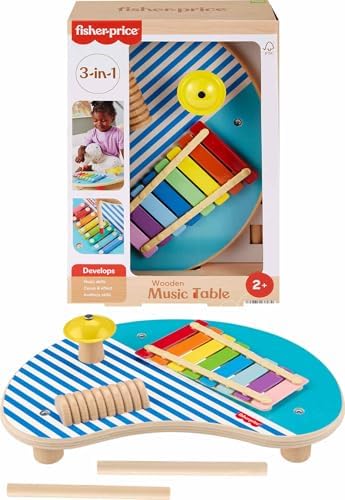 Fisher-Price Wood Toddler Toy Musical Table, 3-Piece Wooden Percussion…