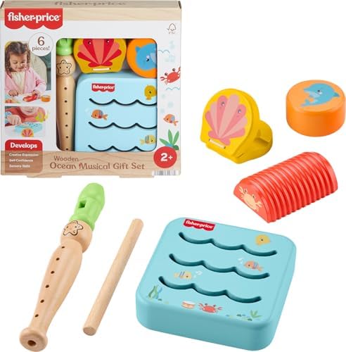 Fisher-Price Wood Toddler Toys Ocean Musical Instruments Set, 6 Wooden Pieces…